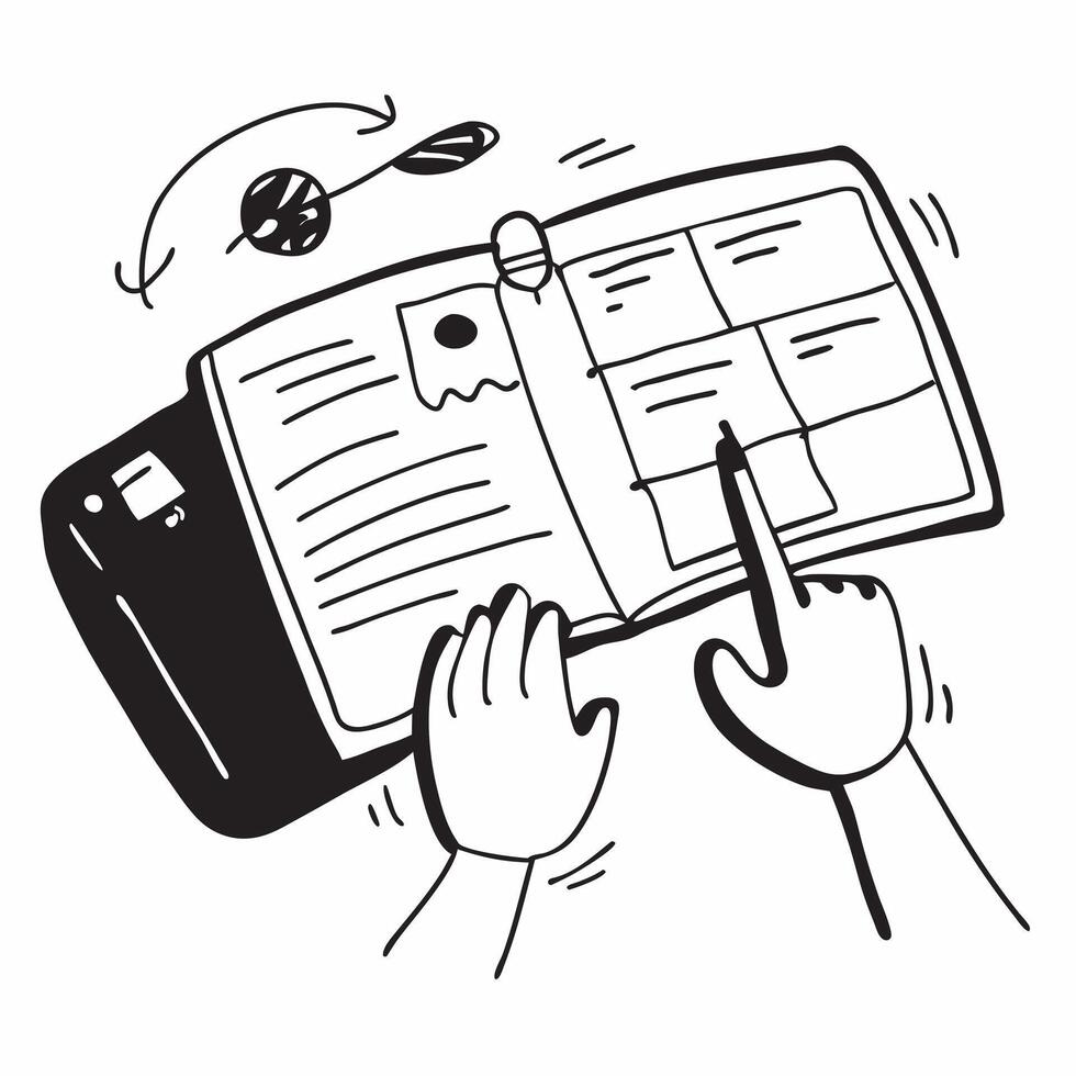 Person with Abstract Glossy Notebook Planning Tasks concept as A person planning tasks in an abstract glossy notebook emphasizing organization and productivity in remote work Came pure vector