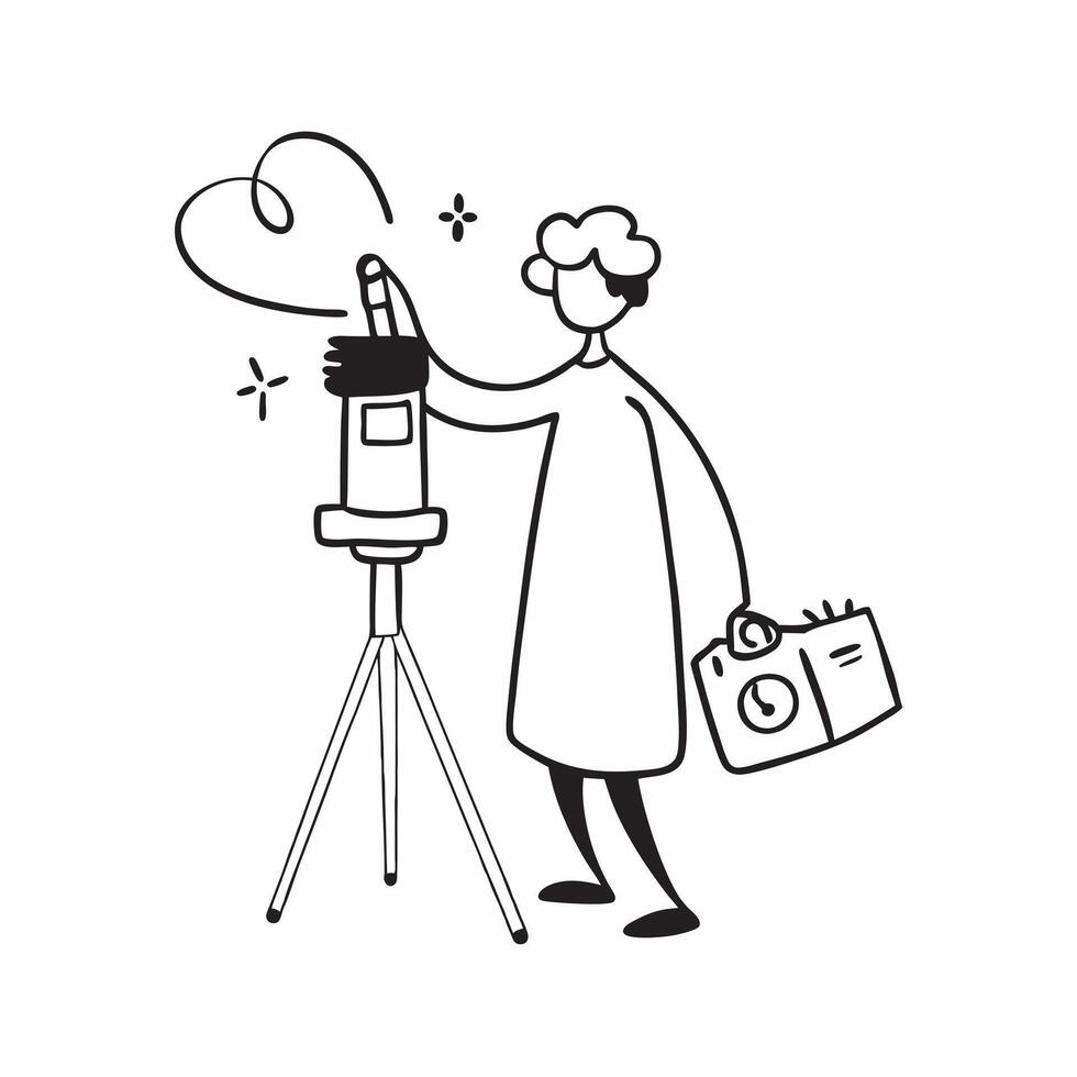 Person with Camera and Tripod for Photography Service concept as A person holding a camera and tripod set against a clean background offering space for text or graphics symbolizing pure Set 3 vector
