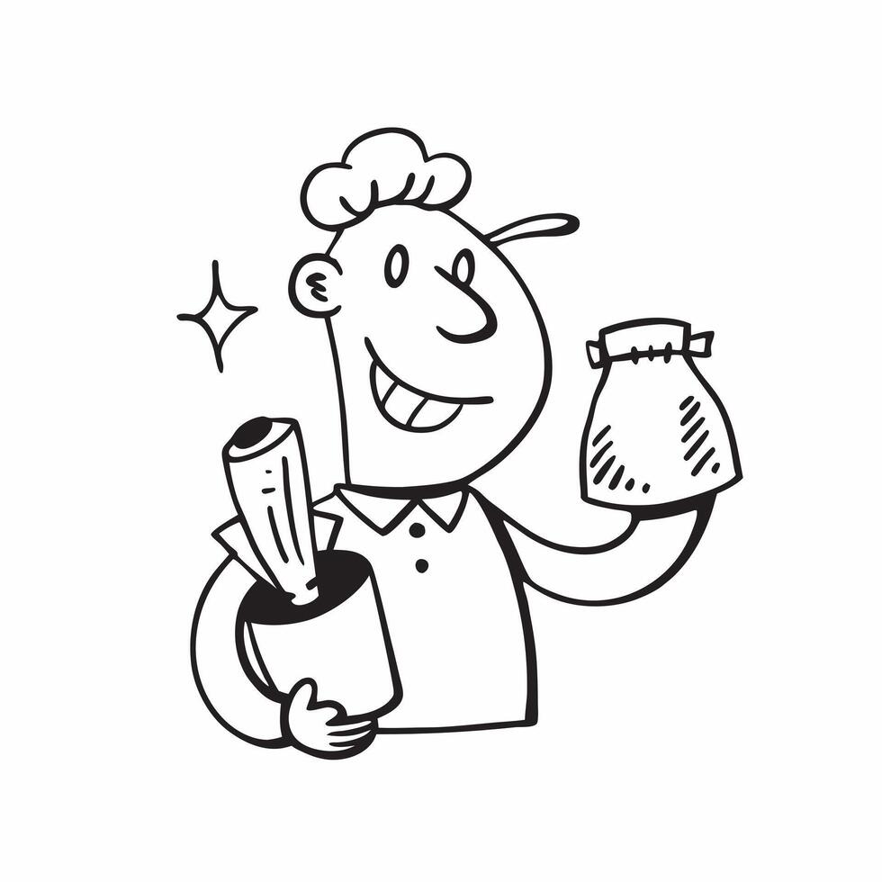 Person with Cleaning Supplies and Smiling Service concept as A person holding cleaning supplies with a bright smile set against a clean background offering space for text or graphi pure vector