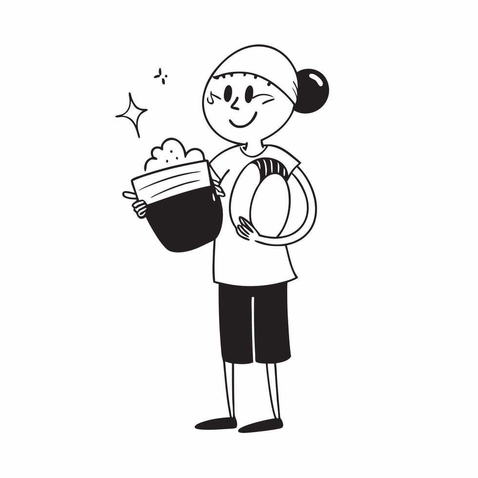 Person with Cleaning Supplies and Smiling Service concept as A person holding cleaning supplies with a bright smile set against a clean background offering space for text or graphi pure Set 2 vector