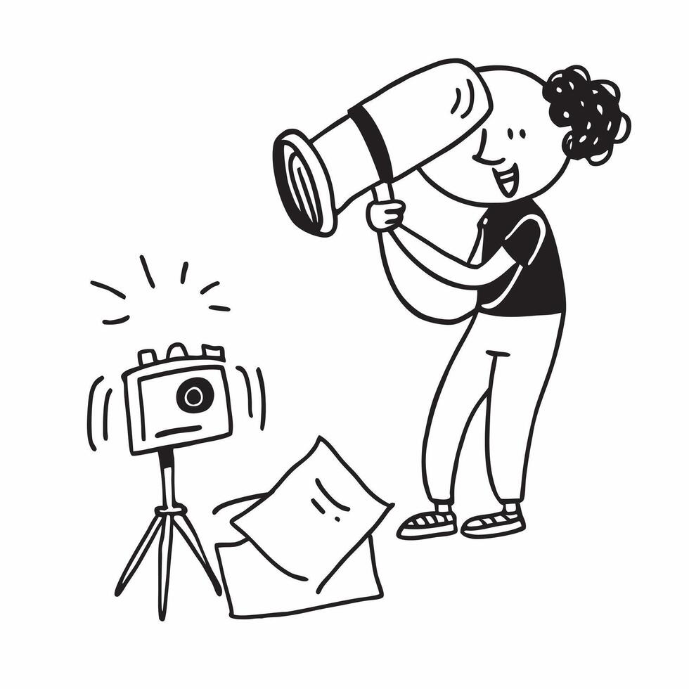 Person with Camera and Tripod for Photography Service concept as A person holding a camera and tripod set against a clean background offering space for text or graphics symbolizing pure Set 6 vector