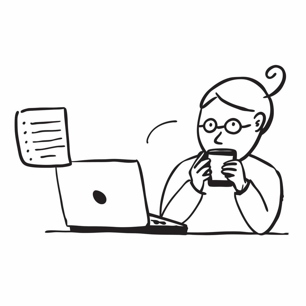 Person with Coffee Cup and Laptop for Office Service concept as A person holding a coffee cup and using a laptop set against a blank background providing space for text or graphics pure Set 3 vector