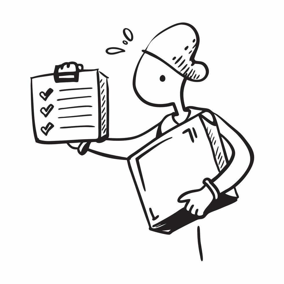 Person with Delivery Box and Clipboard for Courier Service concept as A person holding a delivery box and clipboard set against a clean background offering ample space for text or pure Set 2 vector