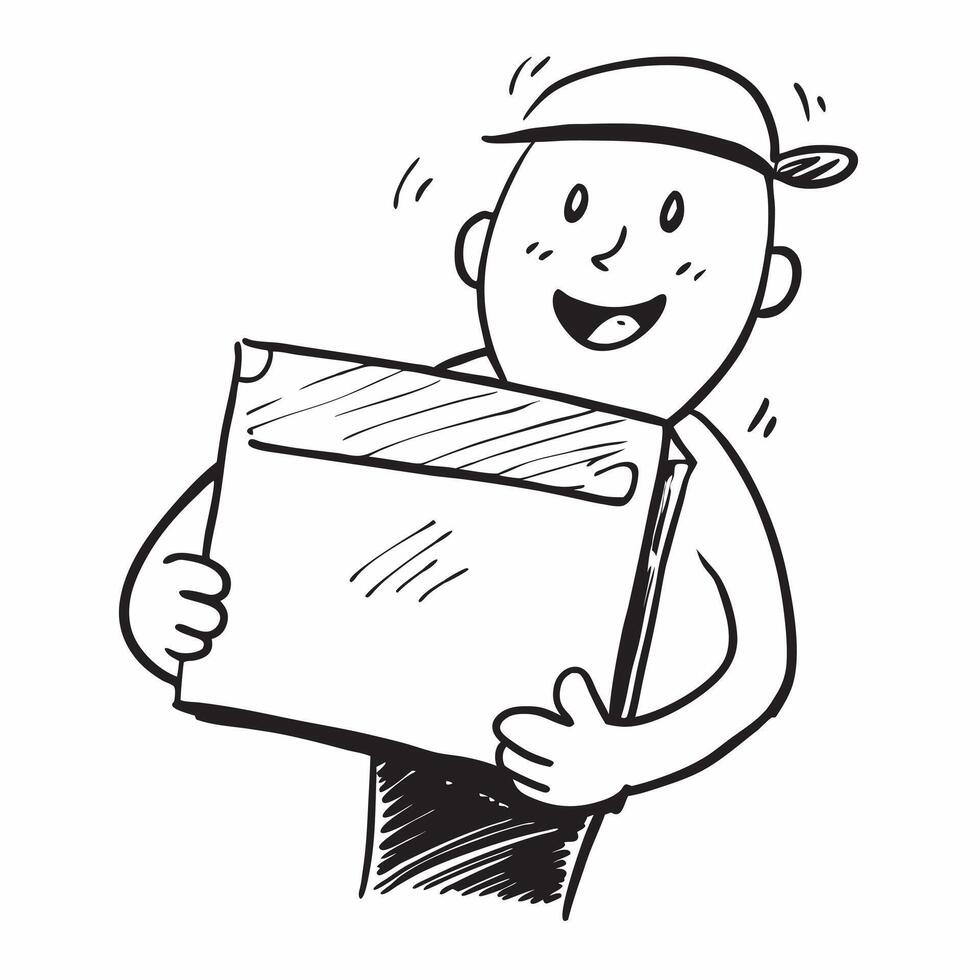 Person with Delivery Box and Smiling Customer Service concept as A person holding a delivery box with a bright smile set against a clean background offering space for text or graph pure vector