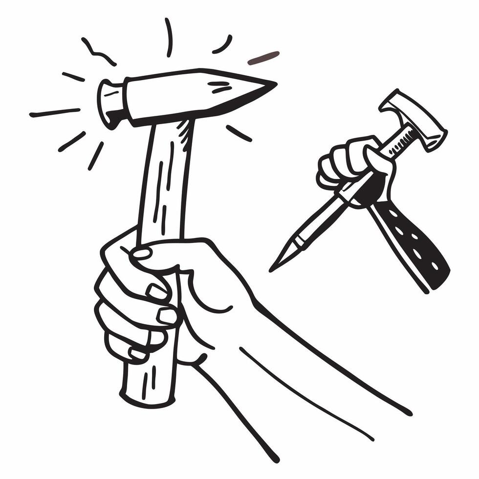 Person with Hammer and Nails for Construction Service concept as A person holding a hammer and nails set against a clean background offering space for text or graphics symbolizing pure Set 3 vector