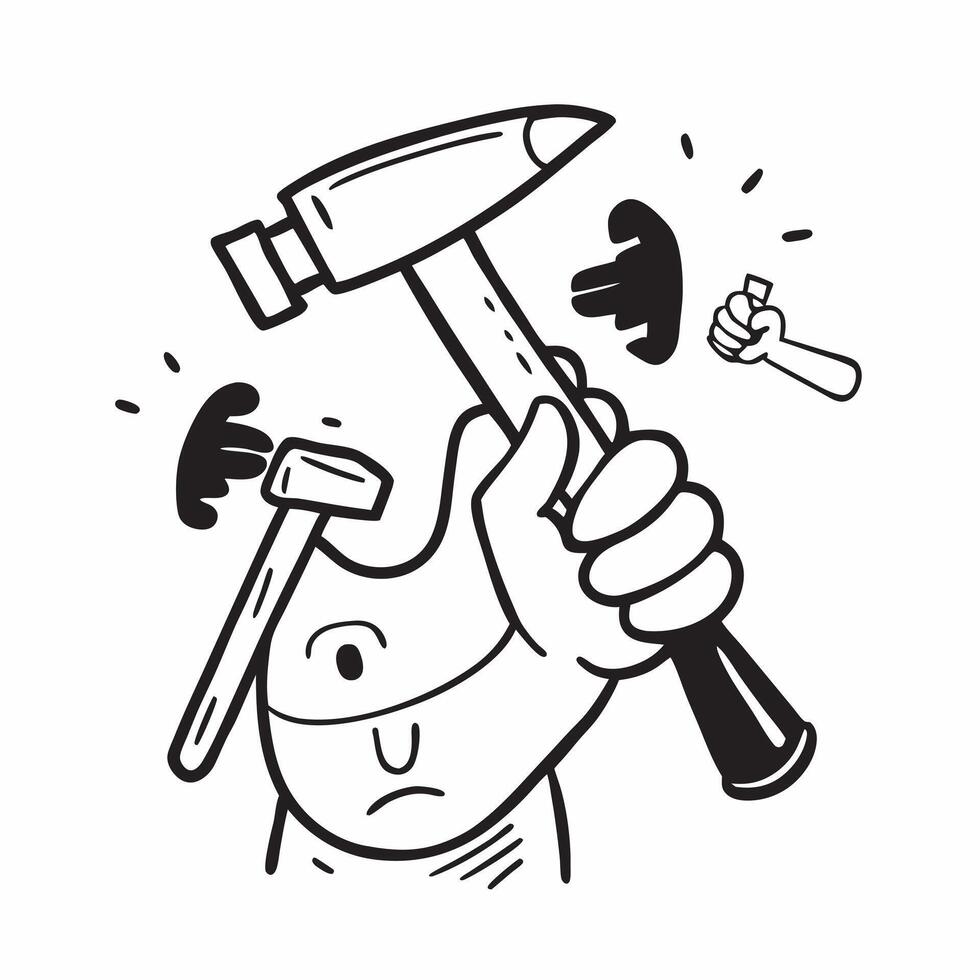 Person with Hammer and Nails for Construction Service concept as A person holding a hammer and nails set against a clean background offering space for text or graphics symbolizing pure Set 4 vector