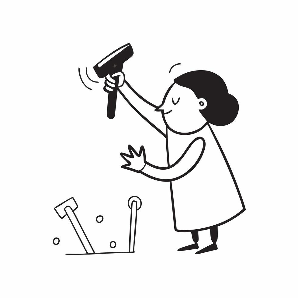 Person with Hammer and Nails for Construction Service concept as A person holding a hammer and nails set against a clean background offering space for text or graphics symbolizing pure Set 5 vector