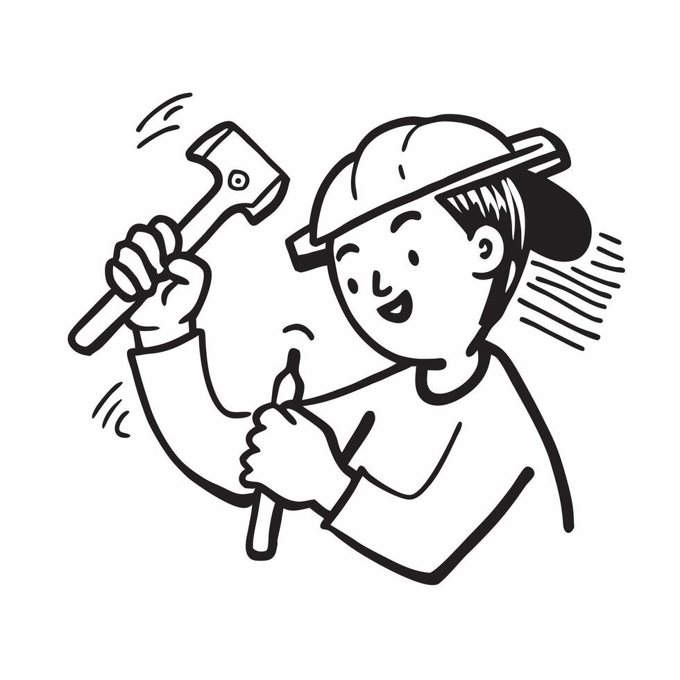 Person with Hammer and Nails for Construction Service concept as A person holding a hammer and nails set against a clean background offering space for text or graphics symbolizing pure Set 6 vector
