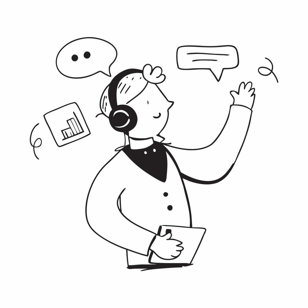 Person with Headset and Efficient Customer Communication concept as A person wearing a headset providing efficient customer communication set against a blank background offering sp pure Set 3 vector