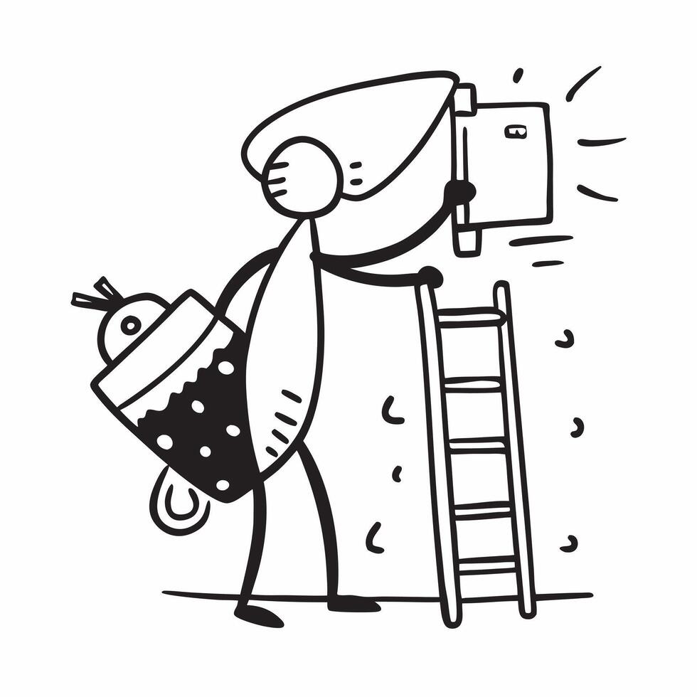 Person with Ladder and Paint Can for Home Painting Service concept as A person holding a ladder and paint can set against a clean background offering space for text or graphics sym pure vector