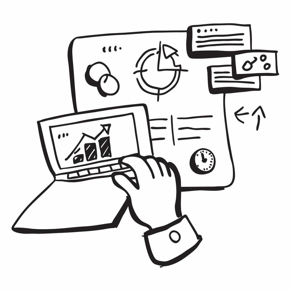 Person with Laptop and Charts for Financial Service concept as A person using a laptop with charts set against a clean background offering space for text or graphics symbolizing ef pure vector