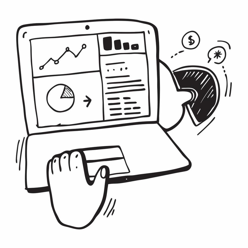 Person with Laptop and Charts for Financial Service concept as A person using a laptop with charts set against a clean background offering space for text or graphics symbolizing ef pure Set 2 vector