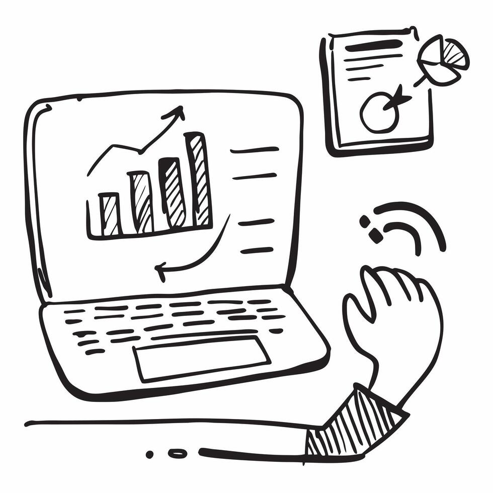 Person with Laptop and Charts for Financial Service concept as A person using a laptop with charts set against a clean background offering space for text or graphics symbolizing ef pure Set 6 vector