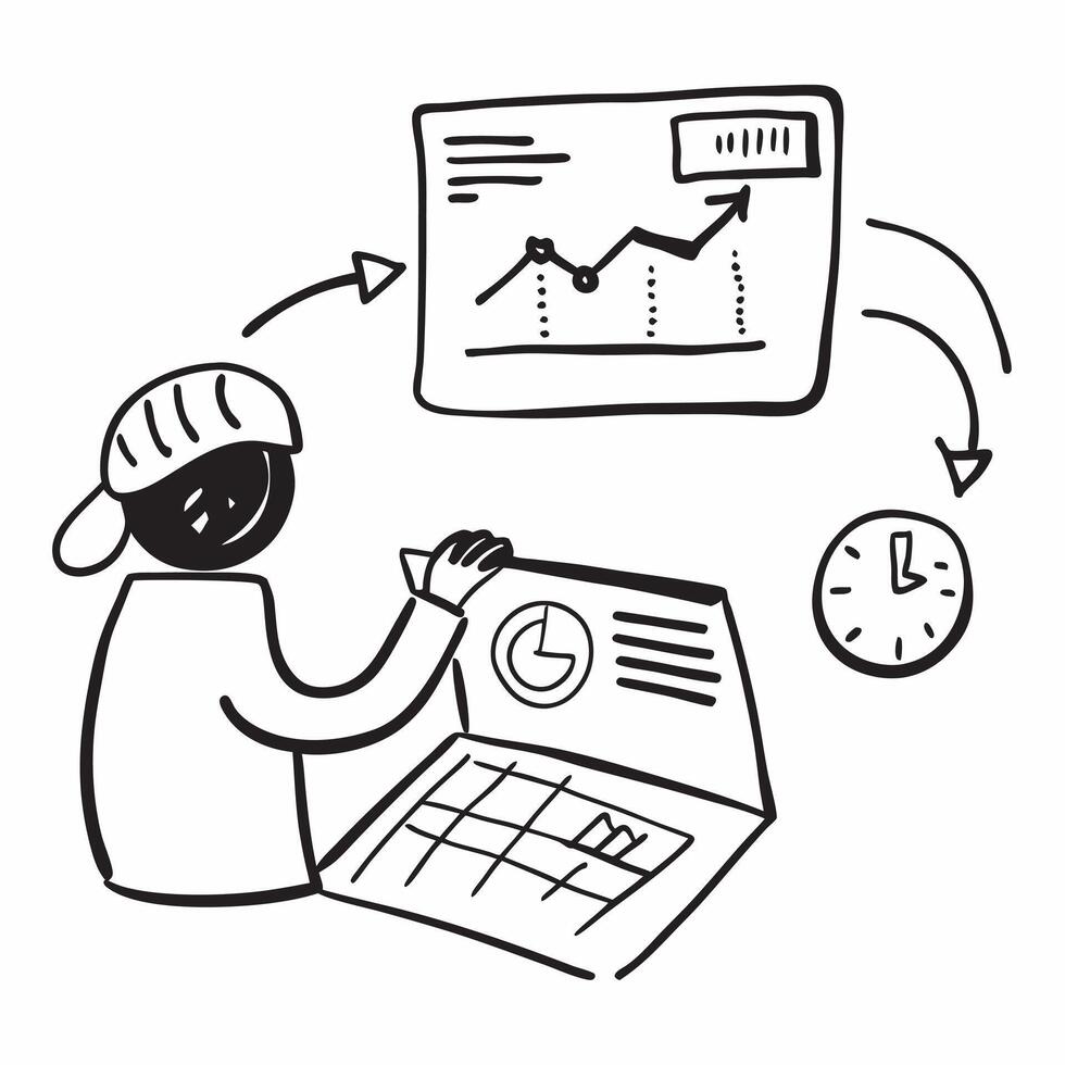 Person with Laptop and Charts for Financial Service concept as A person using a laptop with charts set against a clean background offering space for text or graphics symbolizing ef pure Set 3 vector