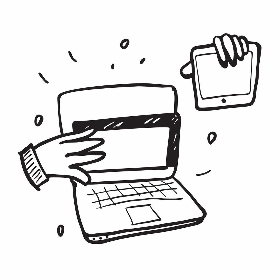 Person with Laptops and Efficient Tech Assistance concept as A person providing tech assistance with a laptop set against a blank background offering space for text or graphics sym pure Set 2 vector