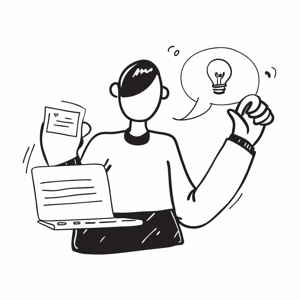 Person with Laptops and Friendly Tech Support concept as A person providing tech support with a friendly attitude holding a laptop set against a blank background offering space for pure vector