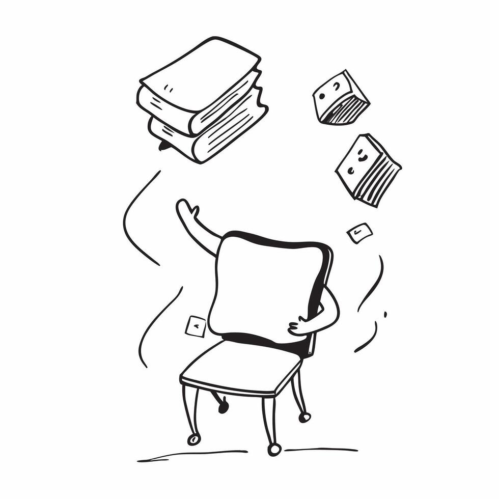 Person with Magic Chair and Floating Cushions concept as A person holding a magic chair with floating cushions set against a blank background offering space for text or graphics sy pure vector