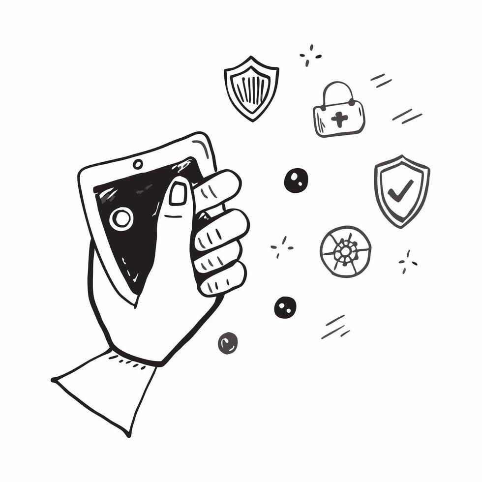 Person with Magic Shield and Floating Security Icons concept as A person holding a magic shield with floating security icons set against a clean background providing space for text pure Set 2 vector