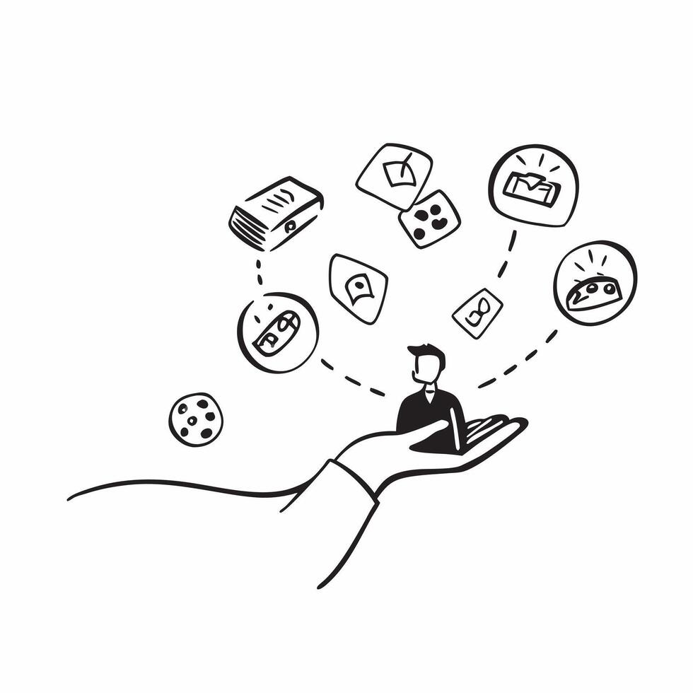 Person with Magic Taxi and Floating Ride Icons concept as A person holding a magic taxi with floating ride icons set against a clean background providing space for text or graphics pure vector