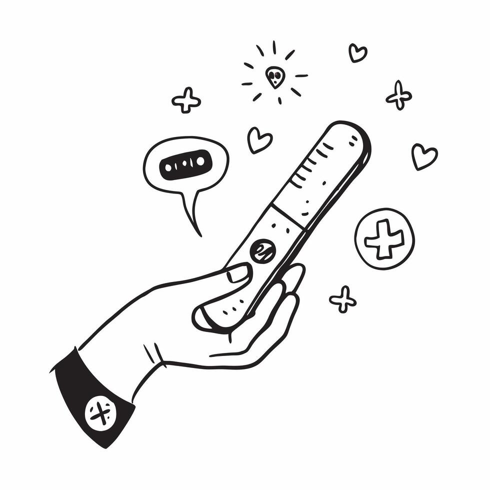 Person with Magic Thermometer and Floating Health Icons concept as A person holding a magic thermometer with floating health icons set against a blank background offering space for pure vector