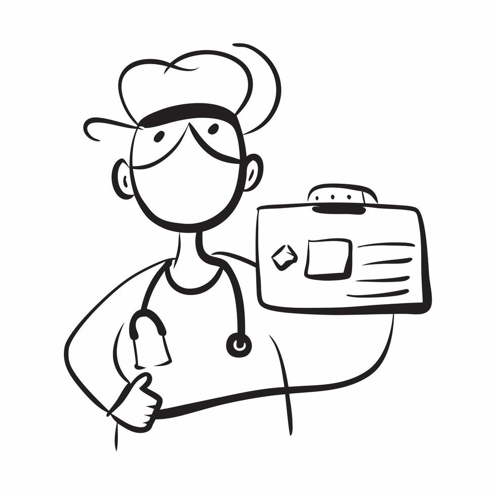 Person with Medical Bag and Stethoscope for Healthcare Service concept as A person holding a medical bag and stethoscope set against a blank background providing space for text or pure Set 4 vector