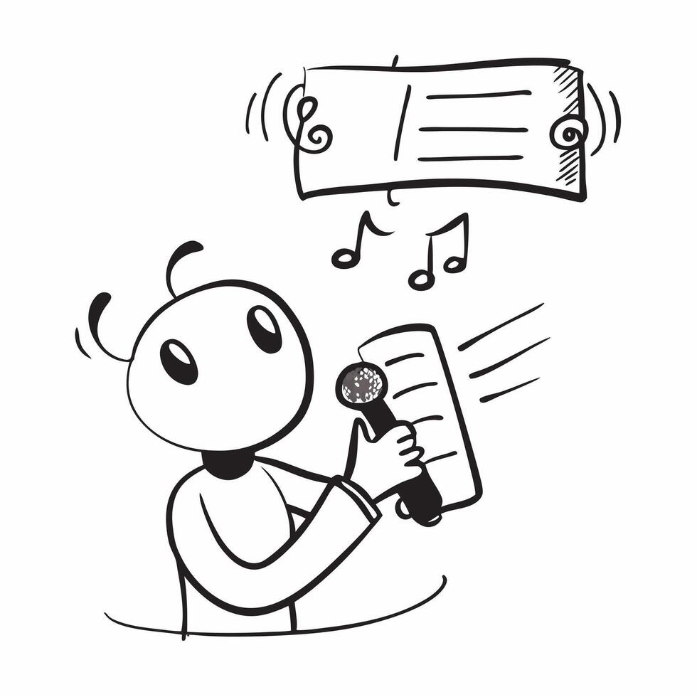 Person with Microphone and Music Sheet for Music Service concept as A person holding a microphone and music sheet set against a clean background offering space for text or graphics pure Set 6 vector