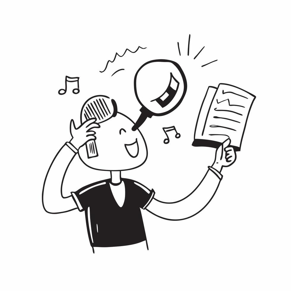 Person with Microphone and Music Sheet for Music Service concept as A person holding a microphone and music sheet set against a clean background offering space for text or graphics pure Set 2 vector