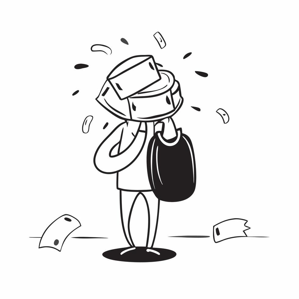 Person with Money Backpack concept as A person with a backpack overflowing with money set against a blank background with ample space for text or design elements symbolizing wealth pure vector