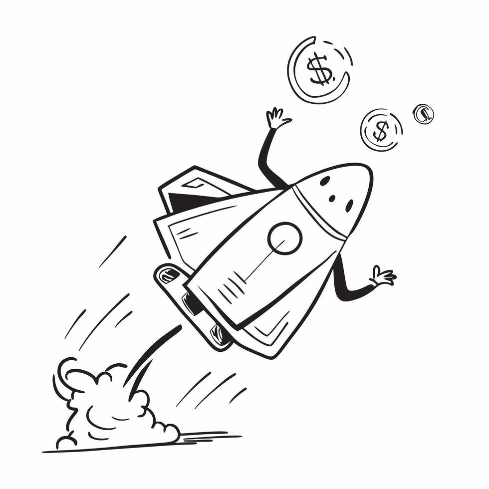 Person with Money Jetpack concept as A person depicted with a jetpack made of money set against a clean background with ample space for text or design elements symbolizing rapid fi pure vector
