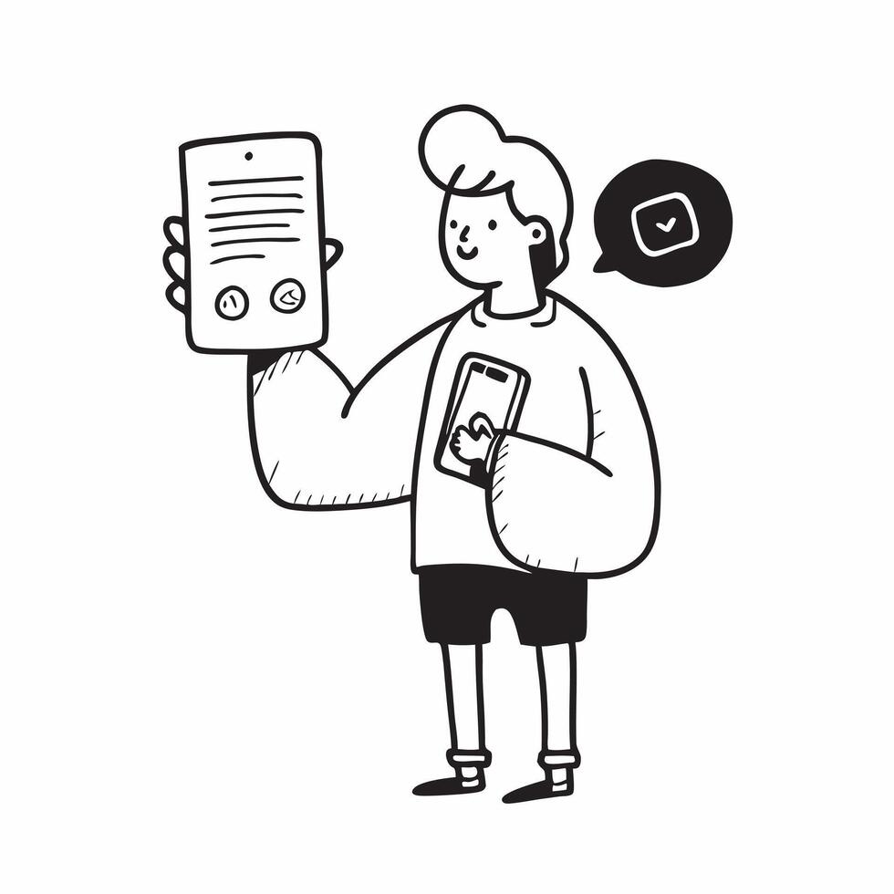 Person with Phone and Friendly Support Service concept as A person holding a phone providing friendly support service set against a blank background offering space for text or grap pure vector