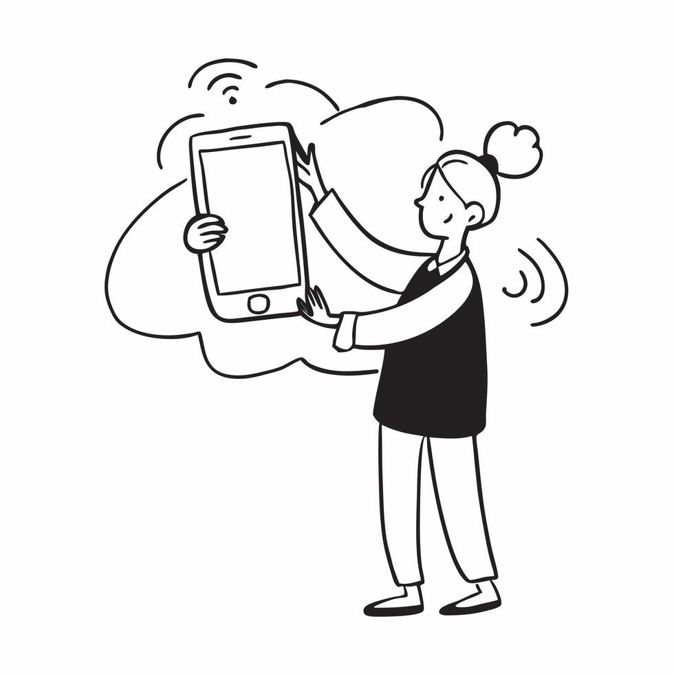 Person with Phone and Responsive Customer Care concept as A person holding a phone providing responsive customer care set against a blank background offering space for text or grap pure vector