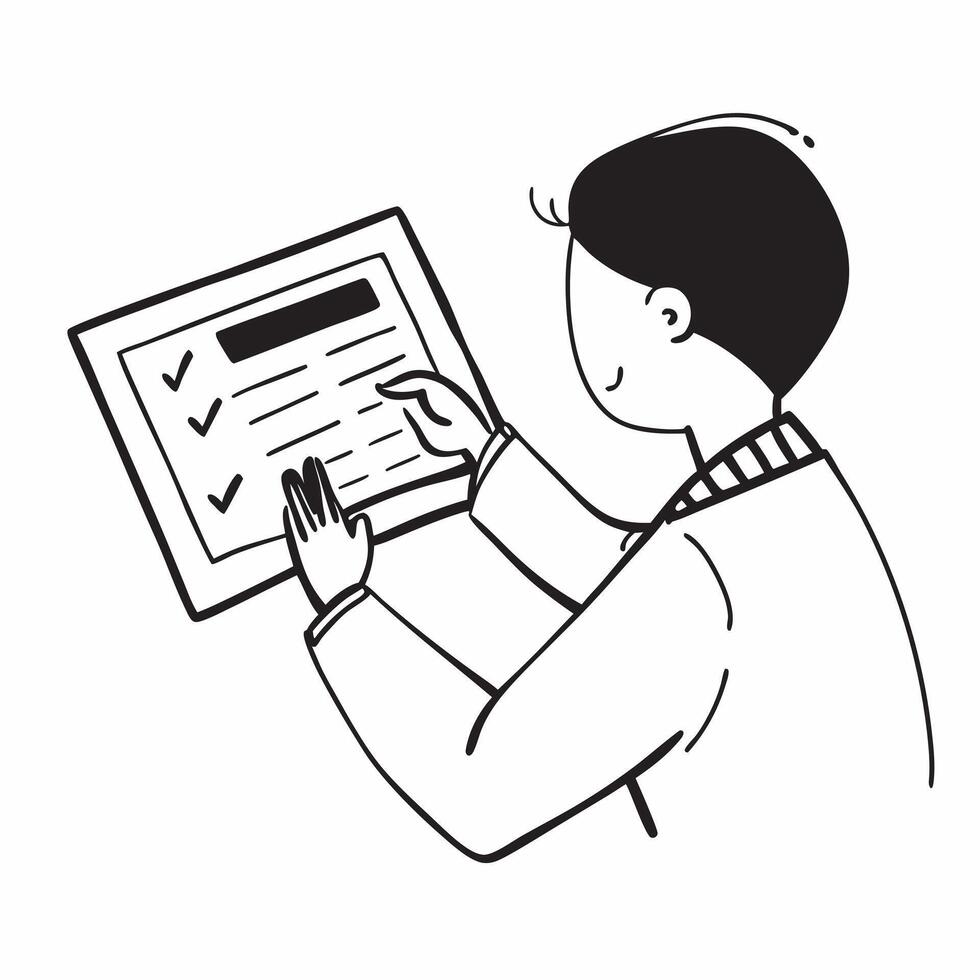 Person with Tablet and Booking System for Hospitality Service concept as A person using a tablet with a booking system set against a blank background providing space for text or gr pure Set 3 vector