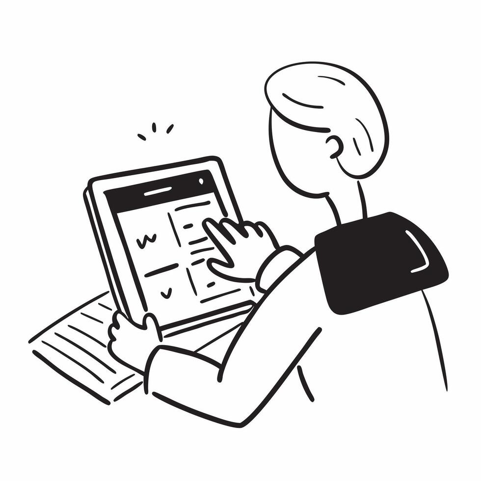 Person with Tablet and Booking System for Hospitality Service concept as A person using a tablet with a booking system set against a blank background providing space for text or gr pure Set 6 vector
