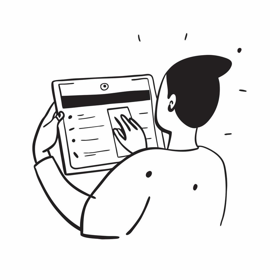 Person with Tablet and Booking System for Hospitality Service concept as A person using a tablet with a booking system set against a blank background providing space for text or gr pure Set 4 vector