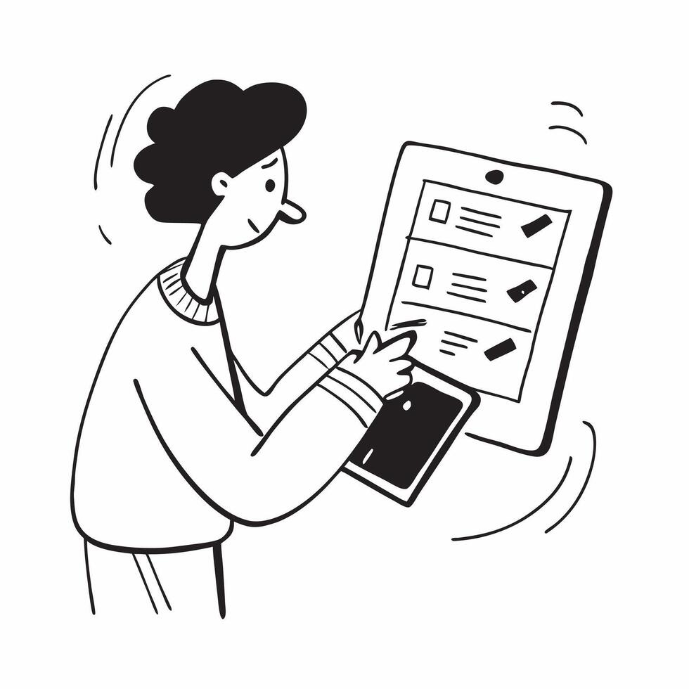 Person with Tablet and Booking System for Hospitality Service concept as A person using a tablet with a booking system set against a blank background providing space for text or gr pure Set 2 vector