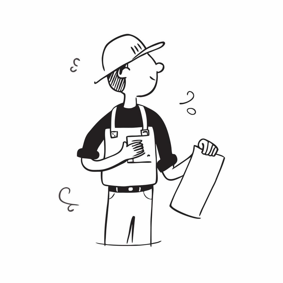 Person with Toolbelt and Blueprint for Home Improvement Service concept as A person wearing a toolbelt and holding a blueprint set against a clean background offering space for tex pure Set 4 vector