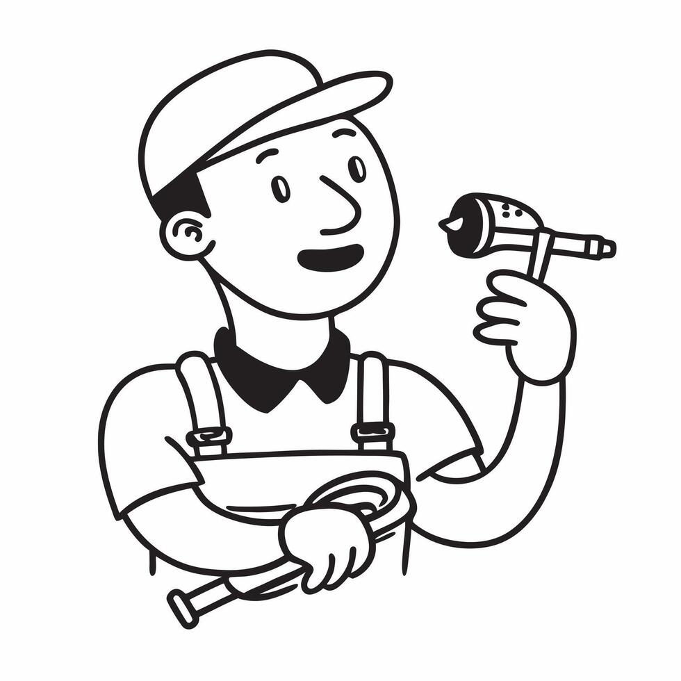 Person with Tool Kit and Pipe for Plumbing Service concept as A person holding a tool kit and a pipe set against a clean background offering ample space for text or graphics symbol pure Set 2 vector