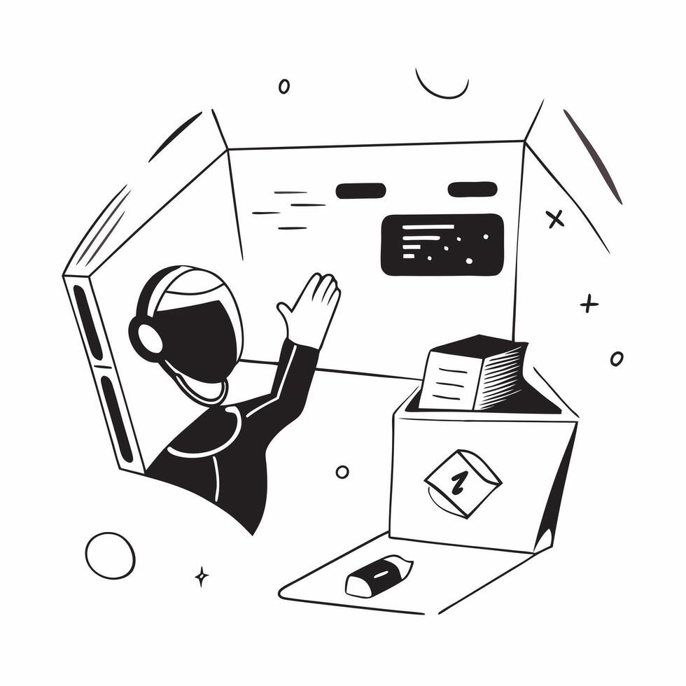 Person with VR Headset in Glossy Room concept as A person wearing a VR headset in a glossy futuristic room representing immersive technology in remote work Camera angle captures t pure Set 4 vector