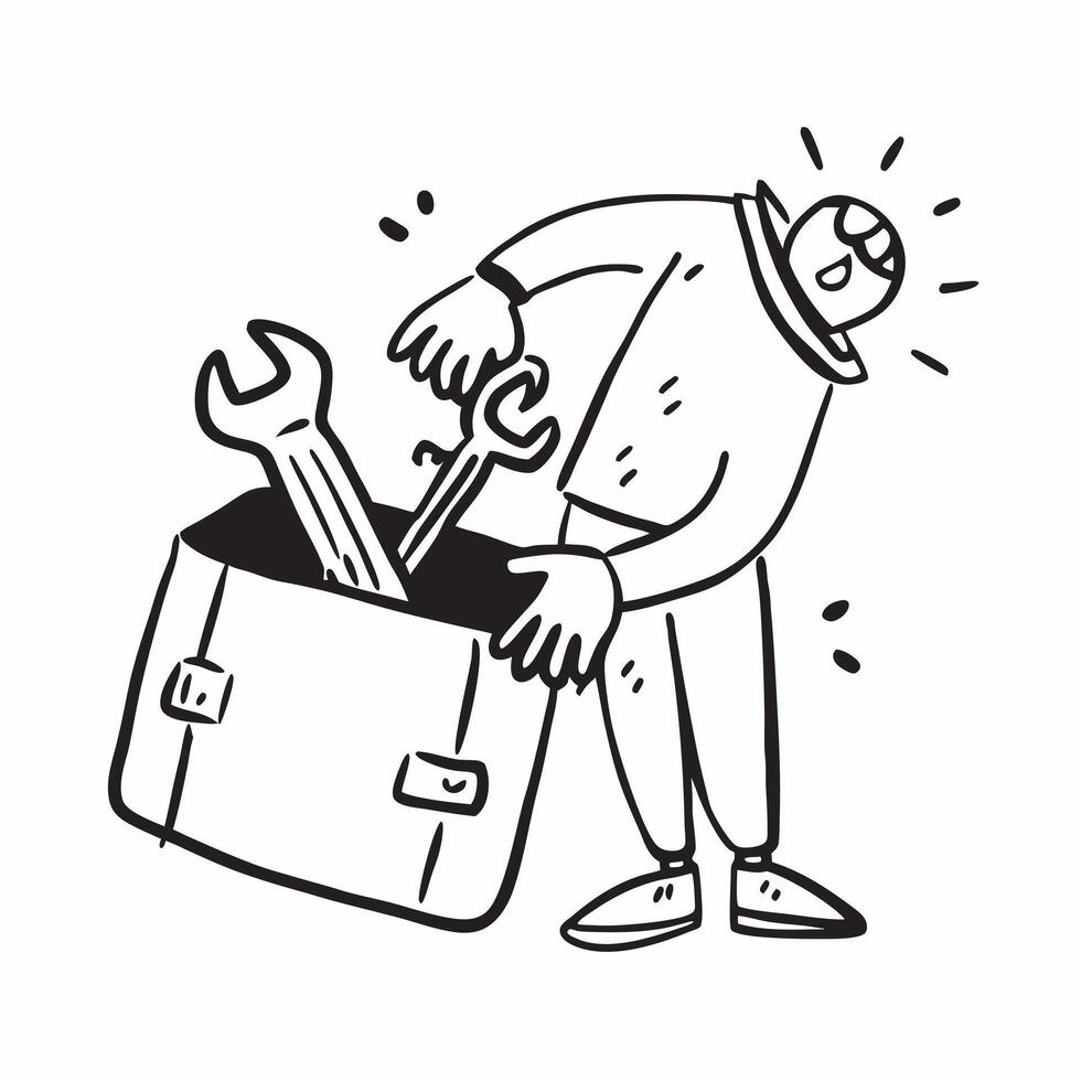 Person with Wrench and Toolbox for Automotive Service concept as A person holding a wrench and toolbox set against a clean background offering space for text or graphics symbolizin pure vector