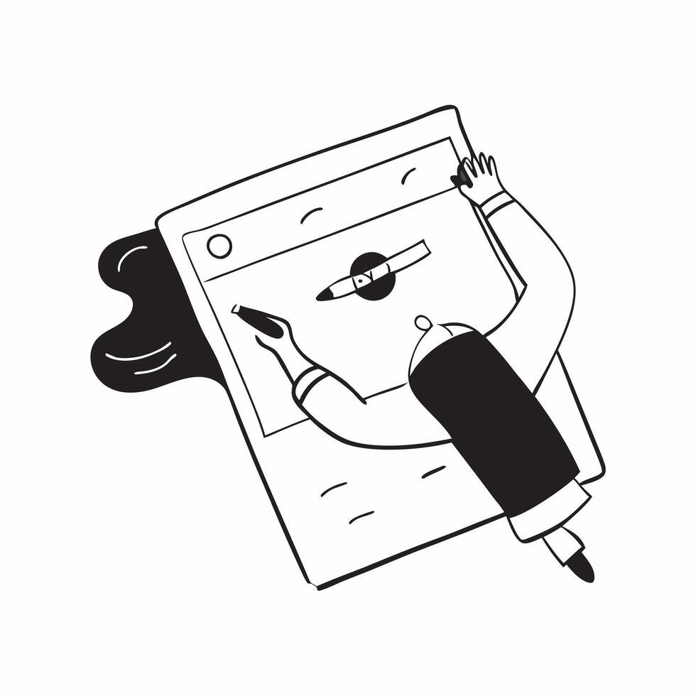 Person Writing on Abstract Surface with Stylus concept as A person writing on a glossy abstract surface with a stylus emphasizing creativity and precision in remote work Camera an pure Set 3 vector