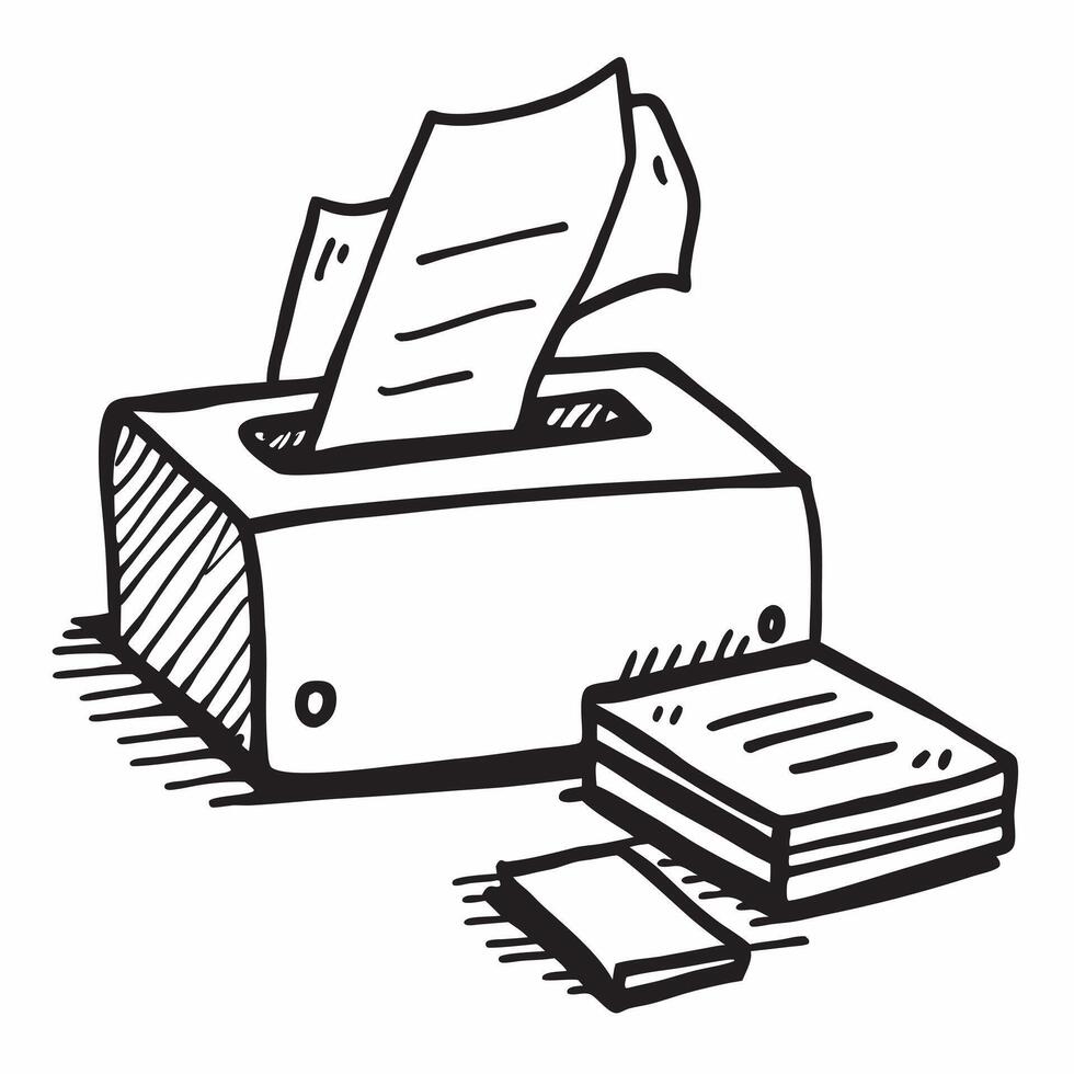 Printer and Paper Isolated concept as A image showing a printer and a stack of paper isolated on a white background Ideal for representing essential office equipment in a h pure Set 7 vector