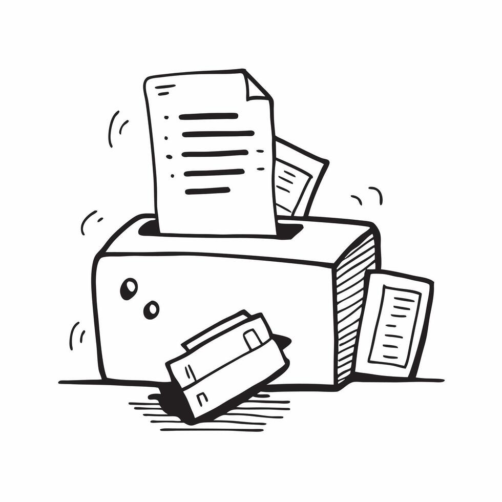 Printer and Paper Isolated concept as A image showing a printer and a stack of paper isolated on a white background Ideal for representing essential office equipment in a h pure Set 4 vector