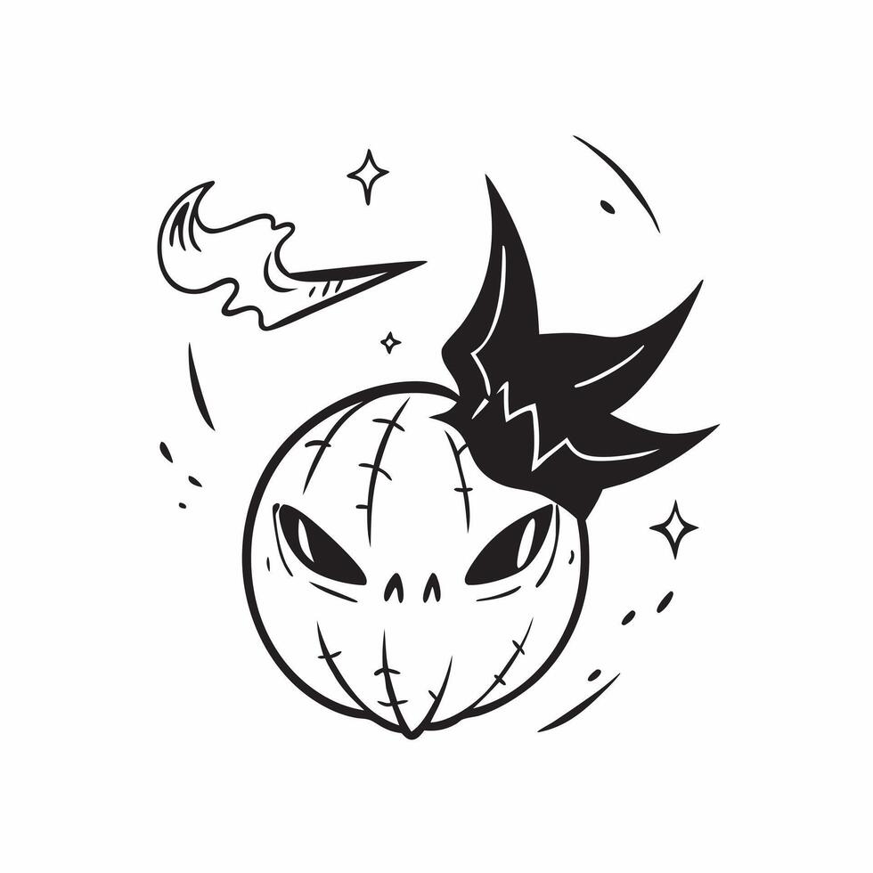 Pumpkin and Bat with Nightfall Text concept as An isolated featuring a glowing pumpkin and a bat flying above with the word Nightfall in a bold font The elements are set ag pure vector