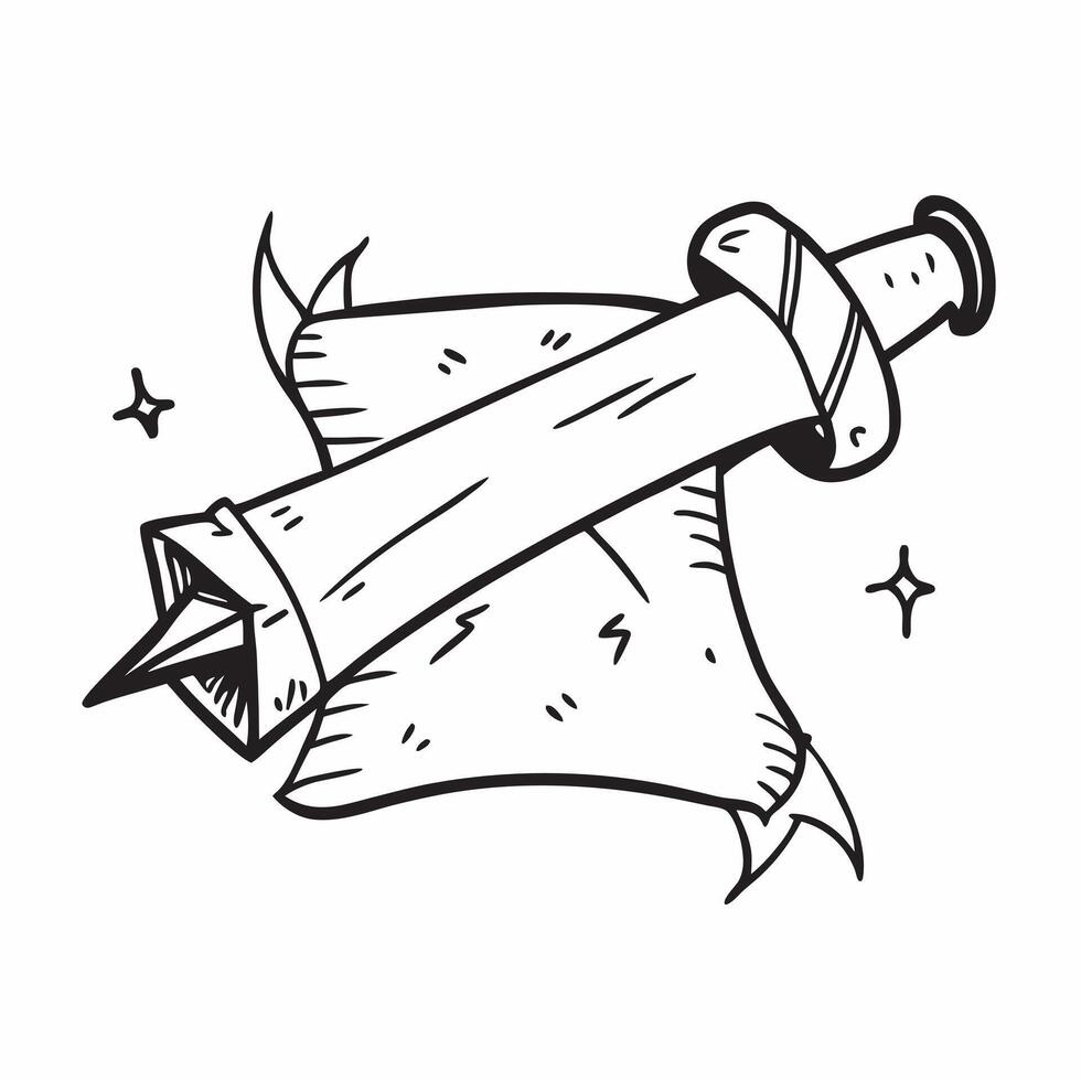 Ramayana Scroll and Sword concept as illustration of an ancient scroll with a sword isolated on a white background symbolizing the wisdom and strength from the epic Ramayana pure vector