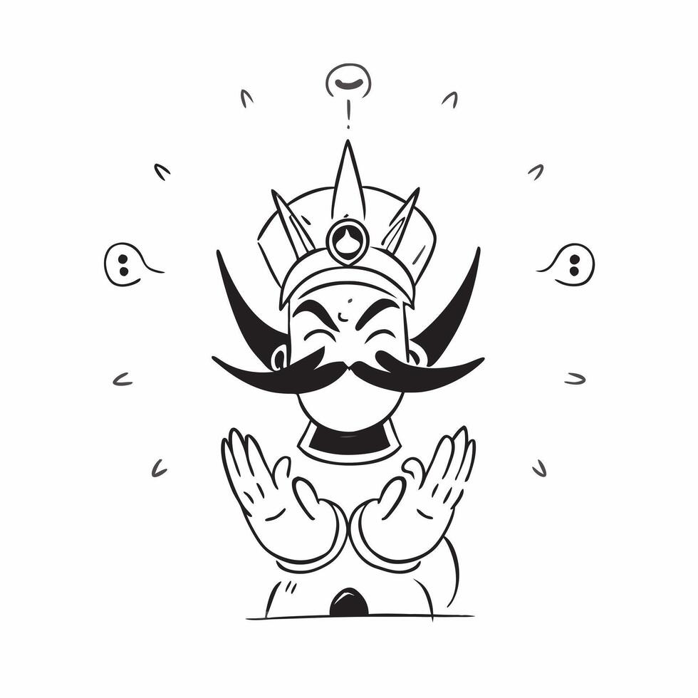 Ravanas Ten Heads and Crown concept as illustration of Ravanas ten heads with a crown isolated on a white background symbolizing his multiple personalities and power with de pure vector