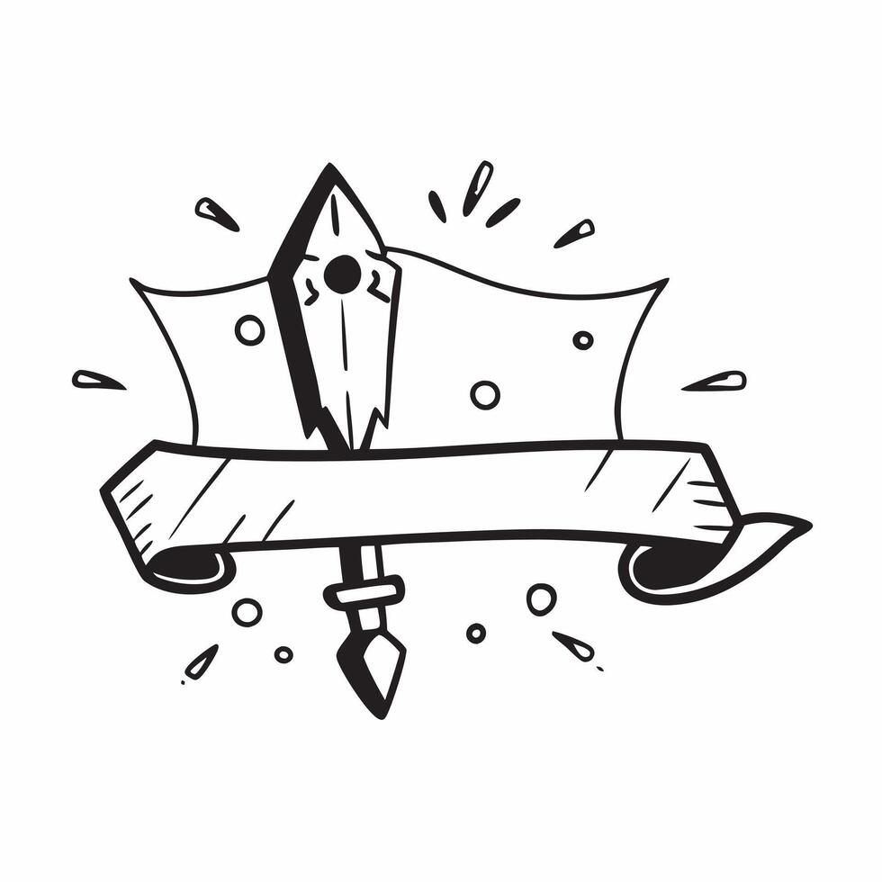 Ravanas Sword and Shield Frame concept as Horizontal frame with Ravanas sword on one side and a shield on the other creating an intense and dramatic Dussehra themed copy space perf pure vector