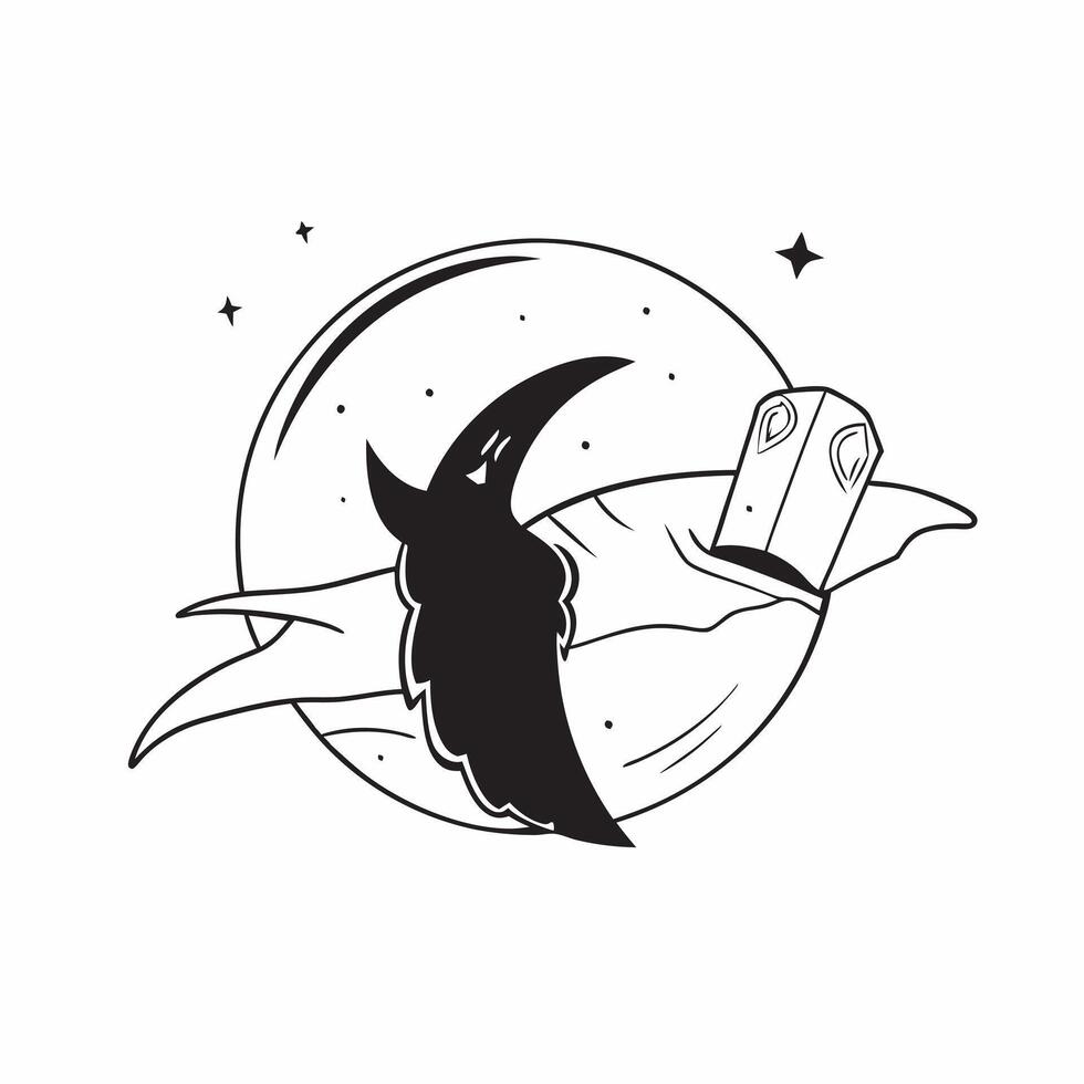 Raven and Moon with Omen Text concept as An isolated featuring a raven flying across a full moon with the word Omen in a gothic font The elements are set against a white ba pure vector