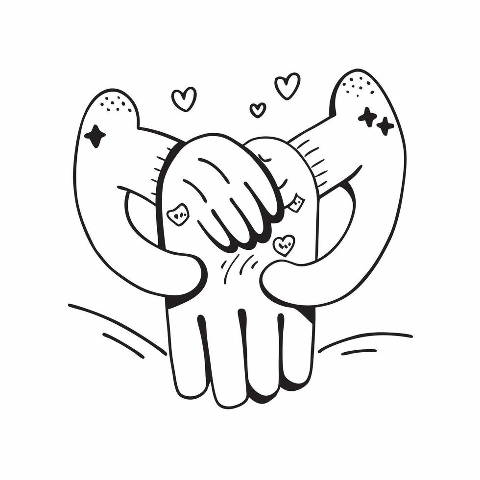 Same Parent Hands with Family Love Text concept as An isolated showing two hands representing same parents holding each other with the word Family Love in a bold modern font pure Set 2 vector