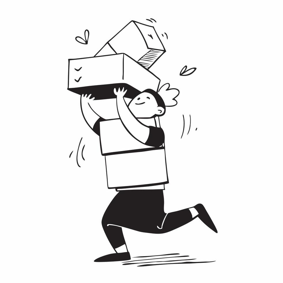 Shopper Carrying Multiple Boxes concept as Candid shot of a shopper struggling to carry multiple boxes out of a store on Black Friday capturing the hectic and overwhelming nature o pure vector