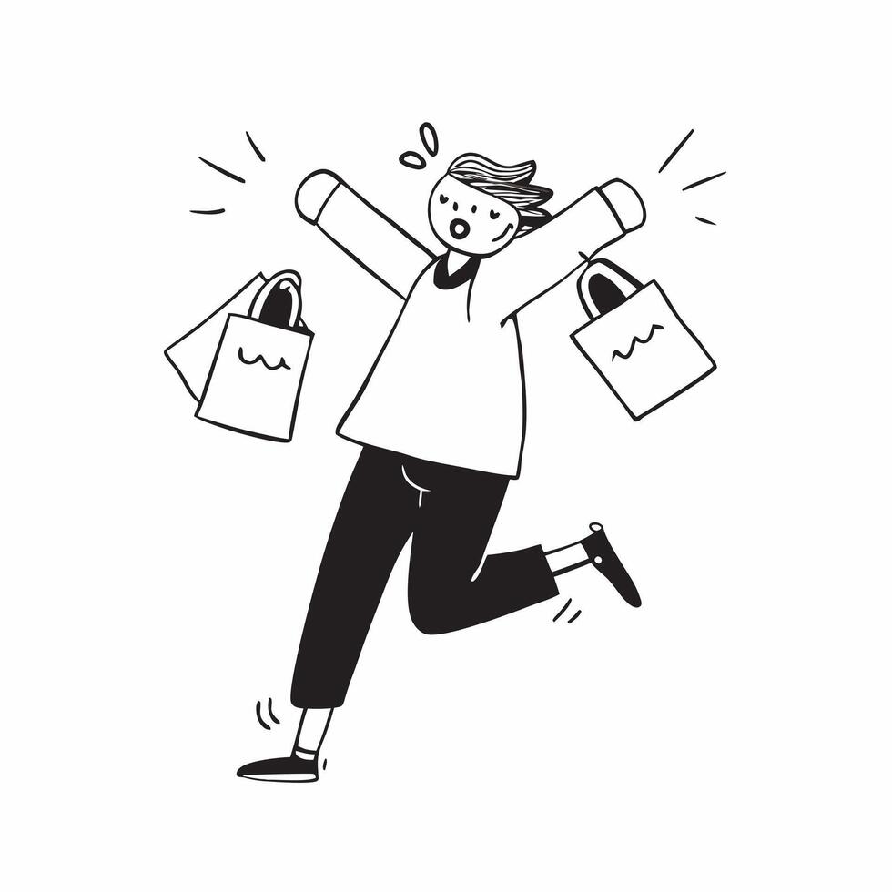 Shopper Holding Multiple Bags concept as Candid shot of a shopper walking out of a store holding multiple shopping bags in both hands with a happy expression capturing the exciteme pure vector